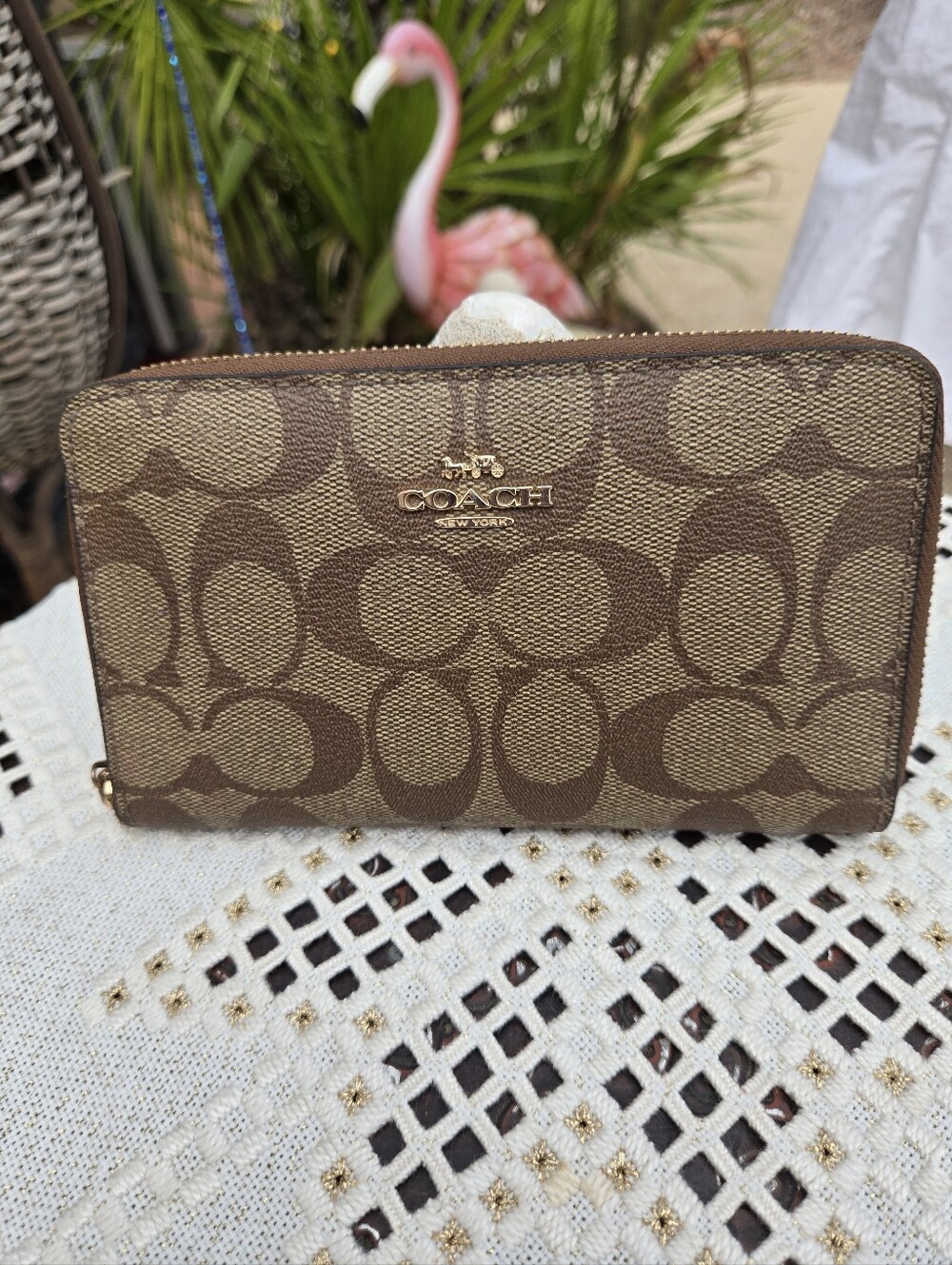 Coach Brown Signature Zip Around Wallet